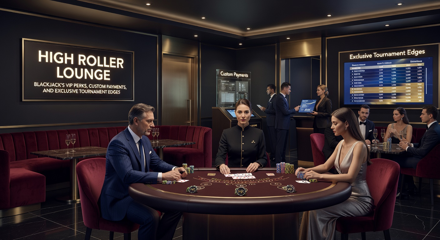 Ein elegantes Interieur einer High-Roller-Lounge mit Blackjack-Tischen, privaten Bereichen und luxuriösen Annehmlichkeiten