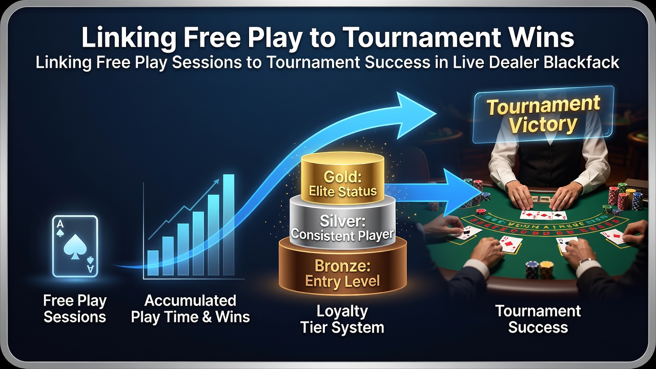 Tournament success metrics linked to loyalty tiers and free play sessions in blackjack